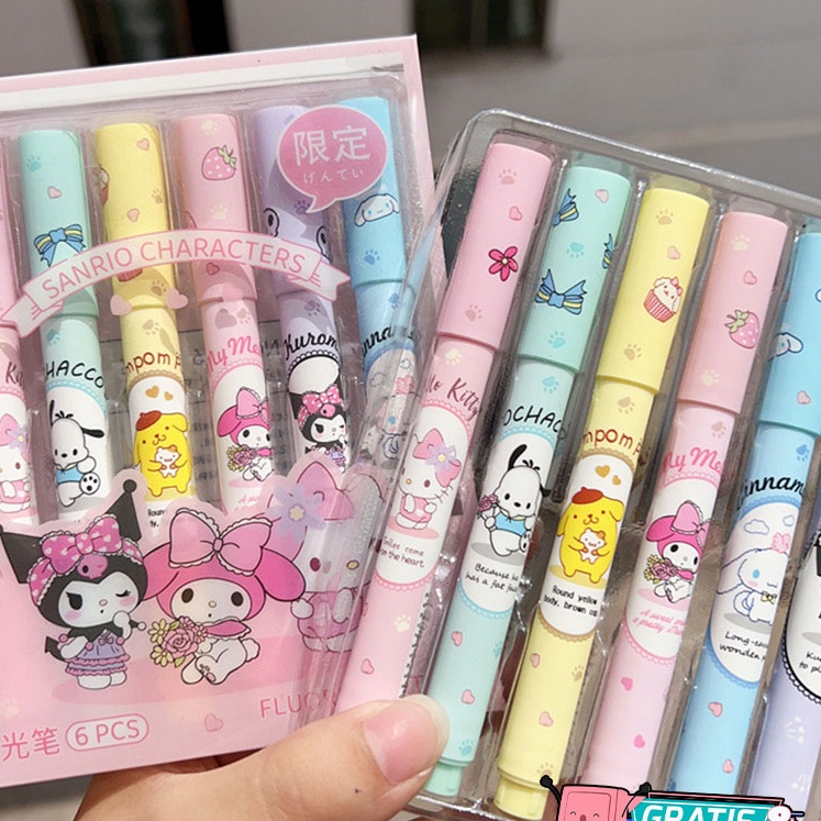 

Promo 6 PCS 1 set Stabilo sanrio highlighter Stabilo pastel color cute penanda pewarna