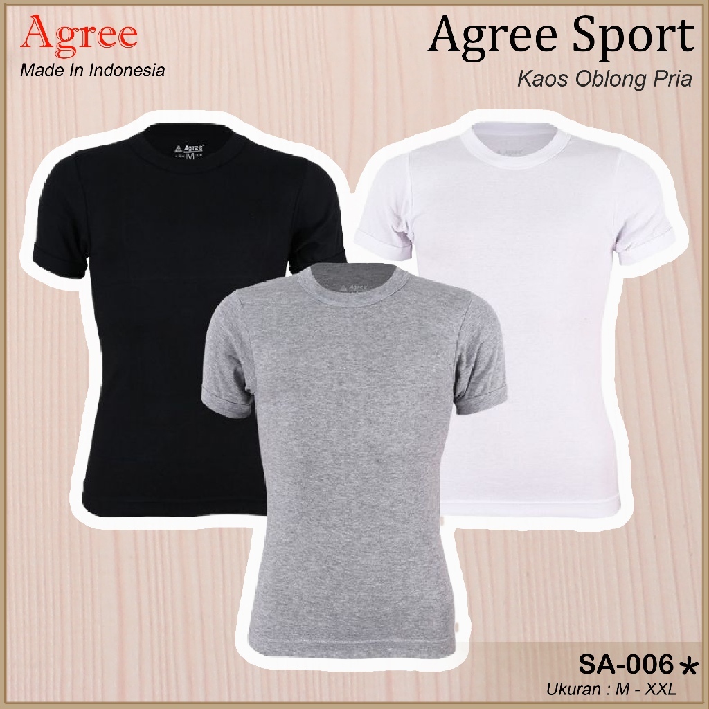 Kaos Oblong Agree SA006 Putih Abu Hitam | Agree Sport Pakaian Dalam Pria Kerah O Neck SA 006 | Kaos 