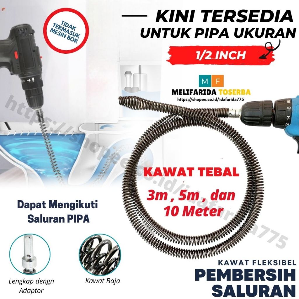 Pipe Cleaner Kawat Pembersih Saluran Pipa Mampet Dengan Adaptor Bor