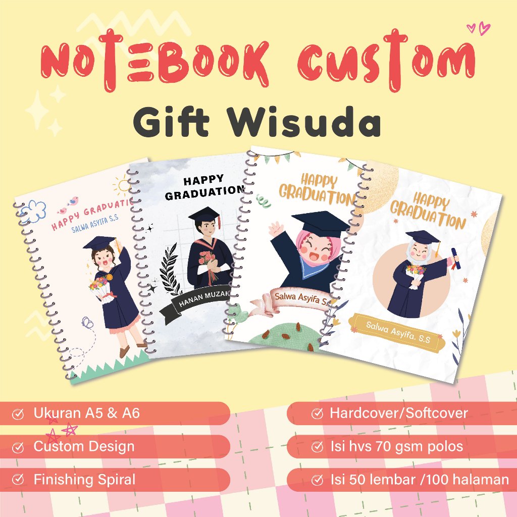 

NOTEBOOK A5 SPIRAL HADIAH WISUDA CUSTOM NAMA GAMBAR FOTO BUKU AGENDA / DIARY BOOK