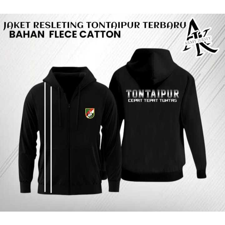 Jaket Resleting TONTAIPUR terbaru /jaket zipper TONTAIPUR garis Putih/bahan Flece premium