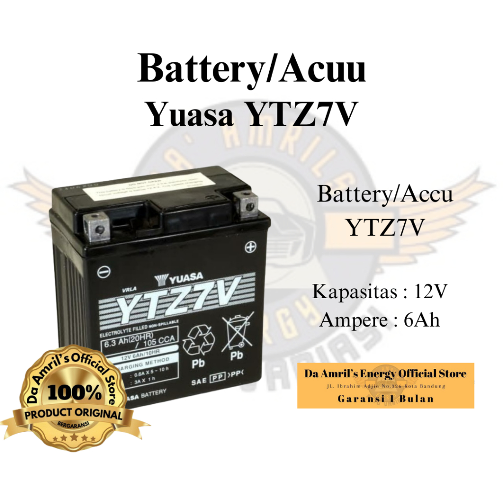 Accu Motor Yuasa YTZ7V/Aki motor YAMAHA NMAX Series 2015, AEROX, LEXI, XMAX. -KAWASAKI : KLX 150, KL