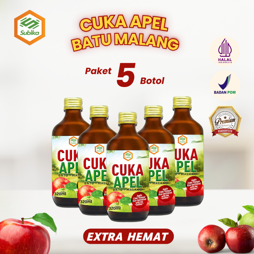 

[PAKET 5 BOTOL] Cuka Apel Batu Malang Subika Premium 320ML With Mother Original