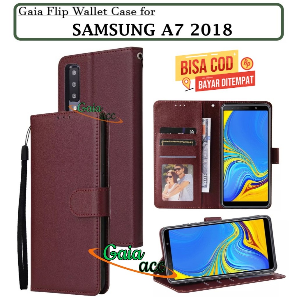CASE FLIP SAMSUNG A7 (2018) LEATHER CASE PREMIUM-FLIP WALLET CASE KULIT UNTUK SAMSUNG A7(2018) - CAS