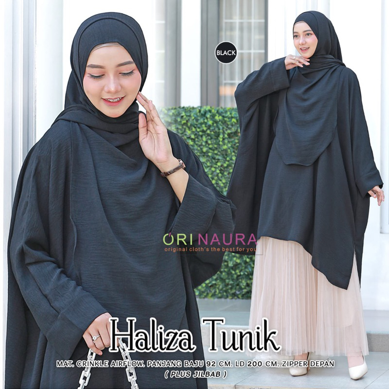 HALIZA TUNIK CRINKLE AIRFLOW PLUS HIJAB Jumbo Original By Ori Naura