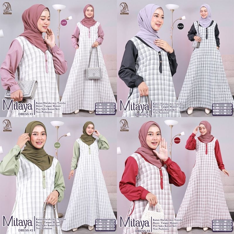 NEW MITAYA #1 & #2 DRES - GAMIS KEKINIAN DRES KATUN HARUKA MIX TOYOBO KOTAK KOTAK BY ANNAIRA.ID