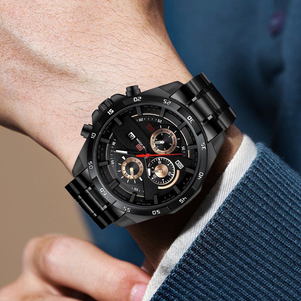 FAST DELIVERY VAVAVOOM 216G Jam Tangan Pria Kronograf Luxury Stainless Steel Analog Quartz Tanggal