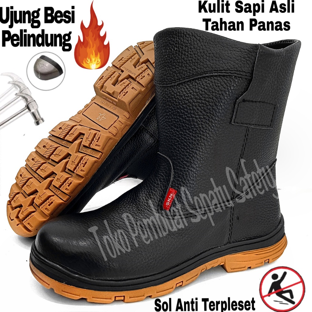 PROMO SEPATU SAFETY KULIT SAPI ASLI KERJA WELDER LAS BENGKEL KONTRUKSI BATU BARA PABRIK PROYEK