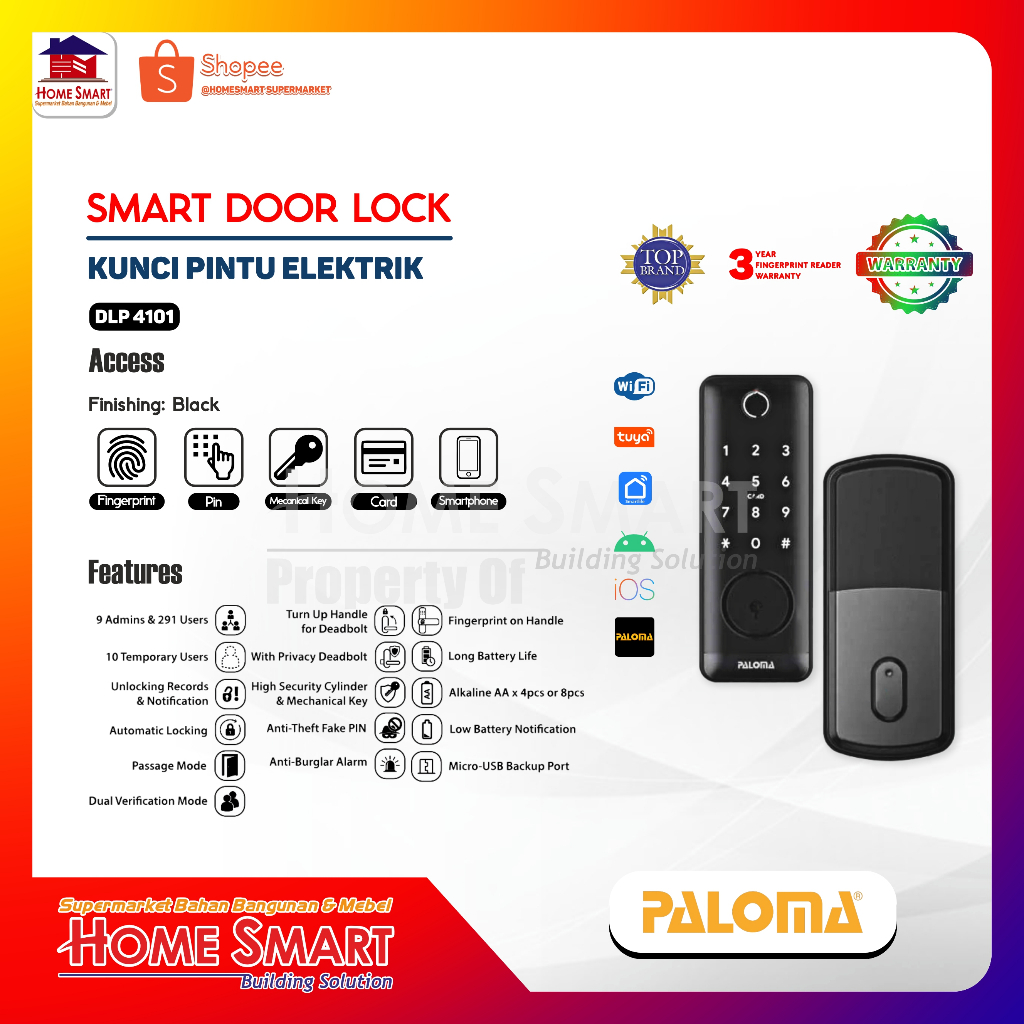 PALOMA DLP 4101 DIGITAL LOCK DEADBOLT SMART HOME DOOR KUNCI PINTU WIFI