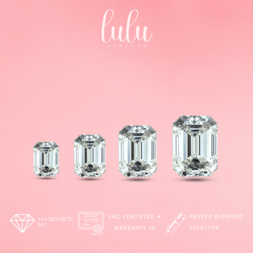 Lulu Moissanite Jewelry Emerald Cut Gemstone 1CT/2CT/3CT/5CT Sertifikat GRA