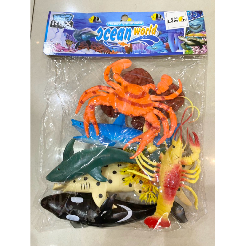 Mainan anak patung miniatur ikan kepiting udang hiu paus binatang laut sea world bisa untuk hiasan k