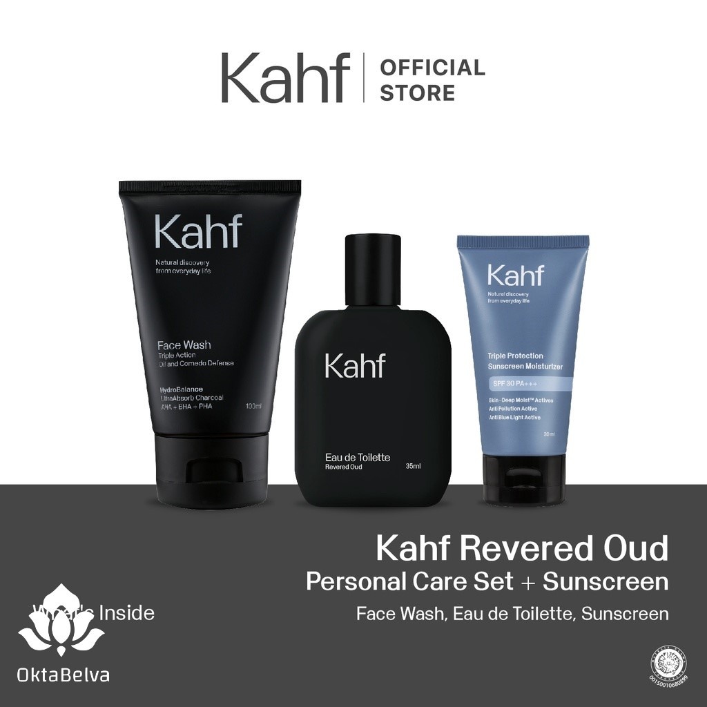 Paket bundling isi 3 Kahf Revered Oud EDT| Face Wash Hitam Action | Kahf Sunscreen Moisturizer