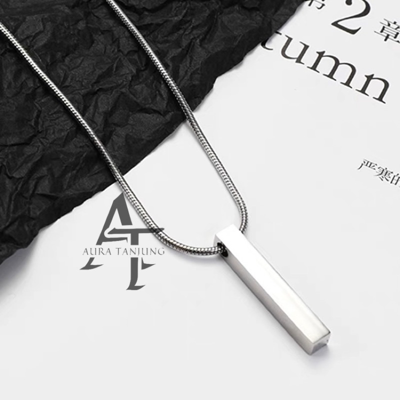 KALUNG TITANIUM MODEL LIONTIN BALOK SILVER PRIA WANITA