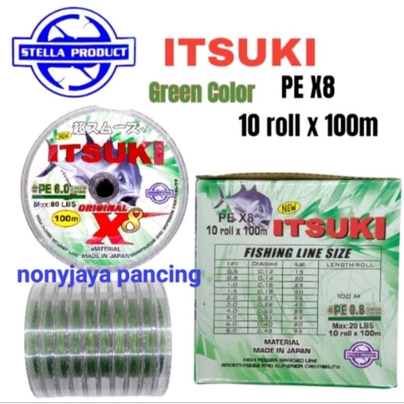 senar pancing PE ITSUKI 100m  X8 original/multi colour & dark green