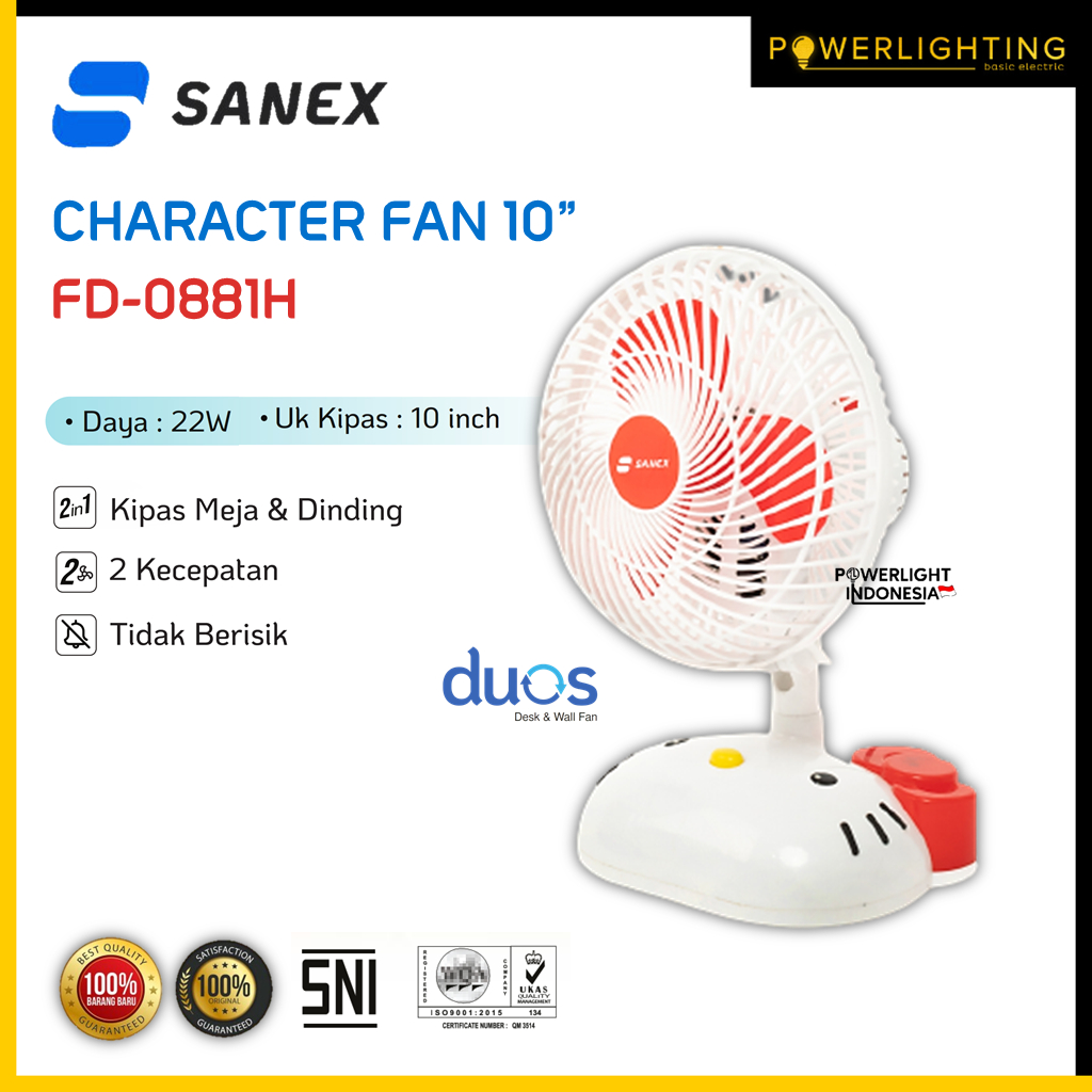 SANEX FD-0881H Kipas Angin Karakter 10 Inch 2IN1 Meja dan Dinding Hello Kitty