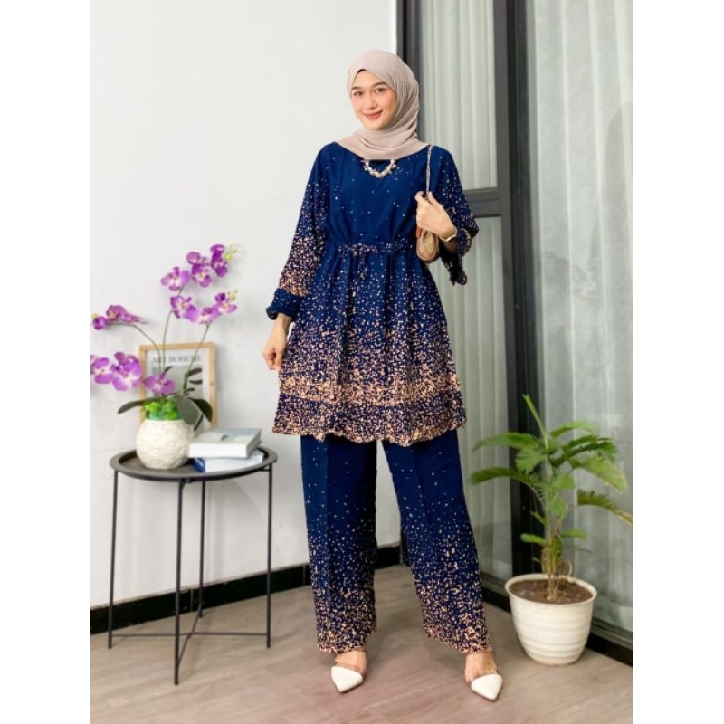 One Set Wanita Tunik Semprot Rayon Premium LD 120