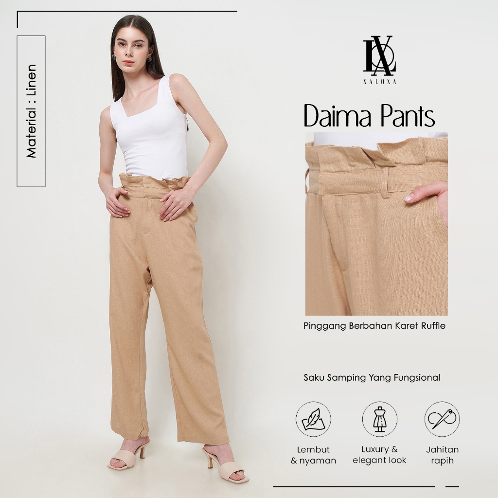 XALOXA DAIMA PANTS | Celana Panjang Wanita Bahan LINEN Premium | Size Reguler