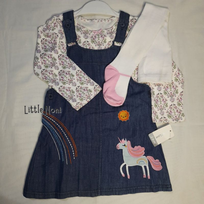 SALE LAST STOCK...Overall Jeans Catell Love Unicorn Embroidery Set