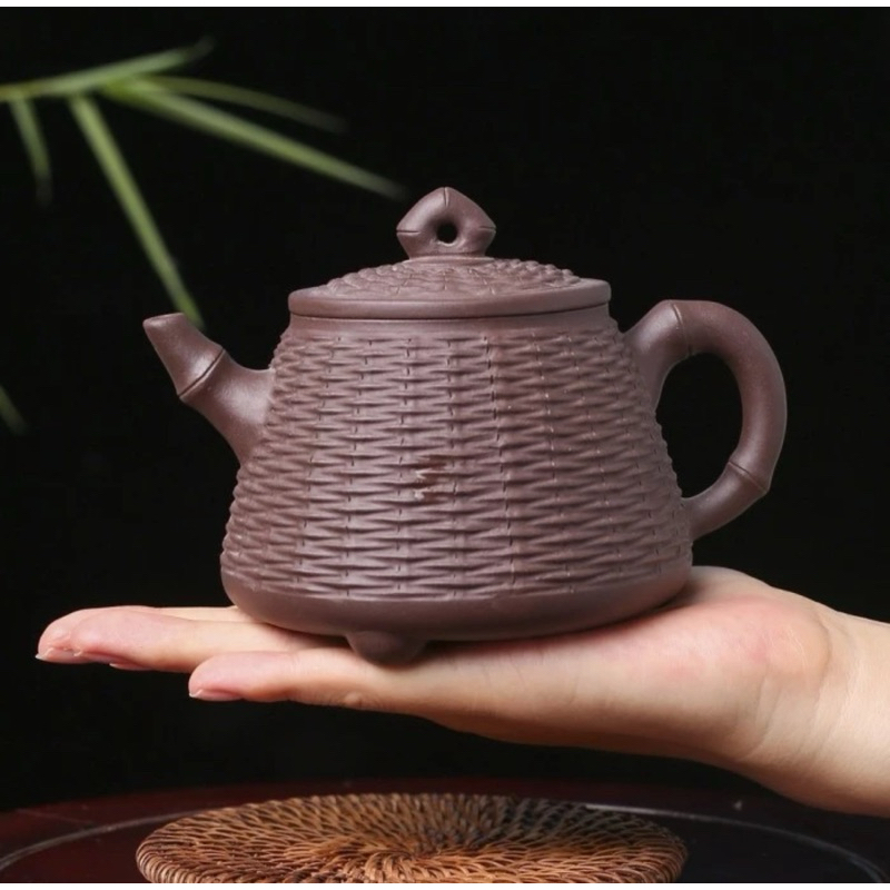 Authentic Yixing Zisha Bamboo Weaving High Stone Scoop TeaPot