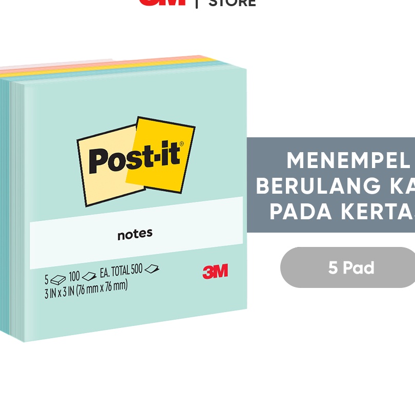 

Terbatas 3M Postit Notes 6545AP Menempel berulah kali pada kertas 5 pad 76x76 mm Untuk berbgai permukan kertas