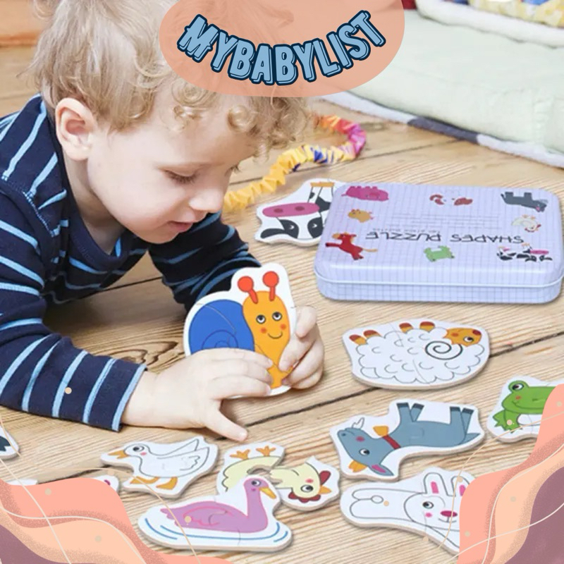 Mainan Edukasi Anak Puzzle + BOX / Kids First Jigsaw Puzzle Kaleng 2 Pieces 3 5 Tahun