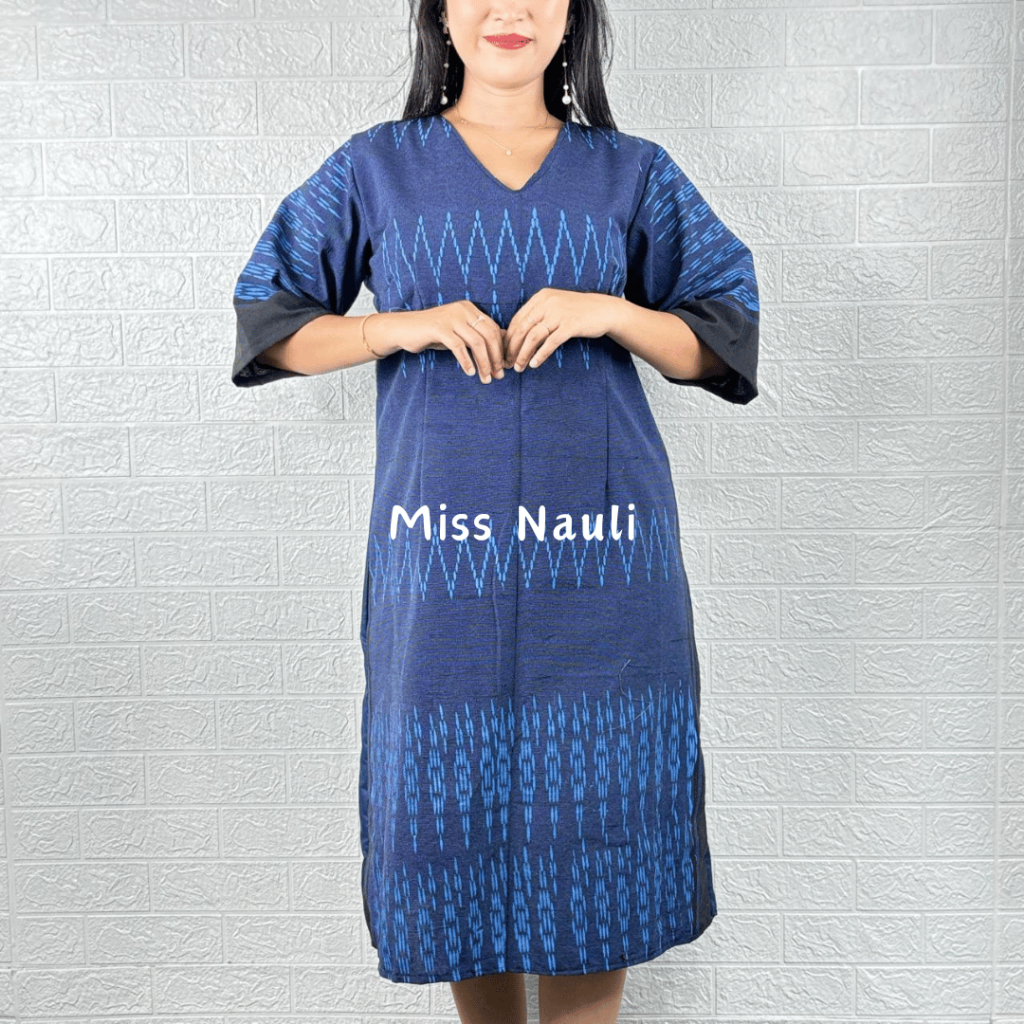 Dress Etnik Tenun Modern Ulos Sibolang Asli Lengan Lurus Leher V Size XXS s/d 4L