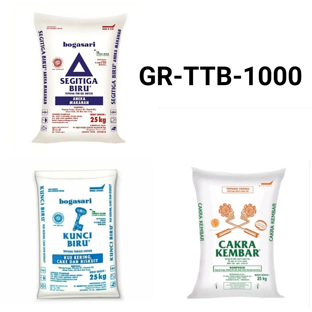 

MAKSIMAL GRTTB1 Tepung cakra kembar kunci biru segitiga biru 1kg repack yamama baking