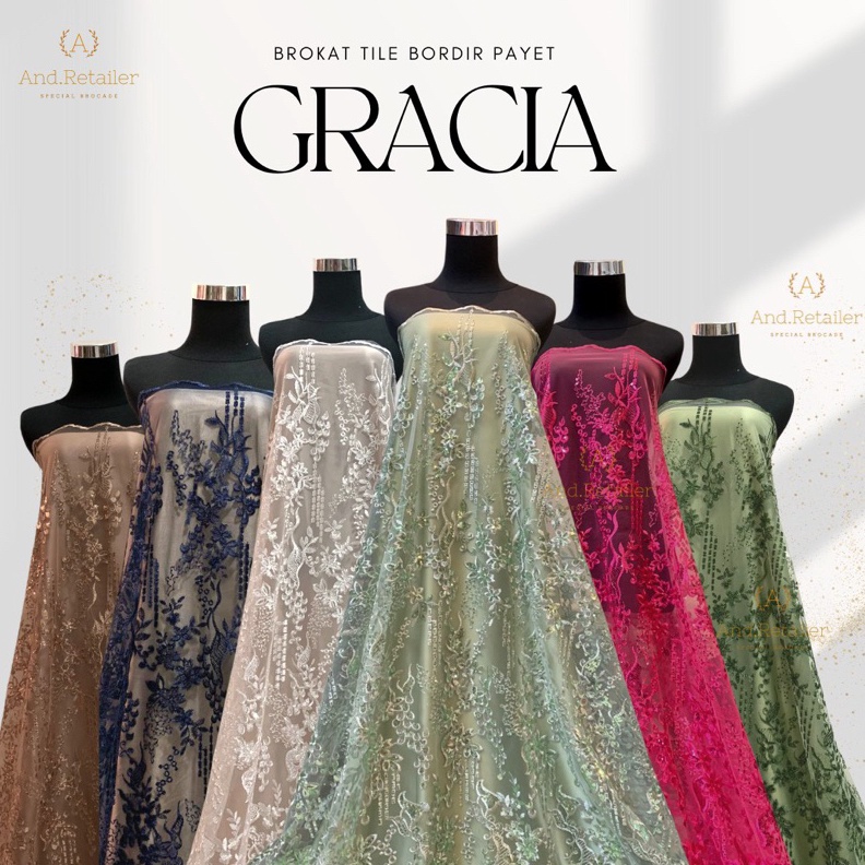 KODE A48I Bahan Kebaya Mewah Brokat Tile Bordir Payet Gracia Warna Sage Green Hijau Sage