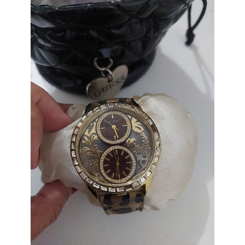 Jam tangan wanita Guess original crono leopard