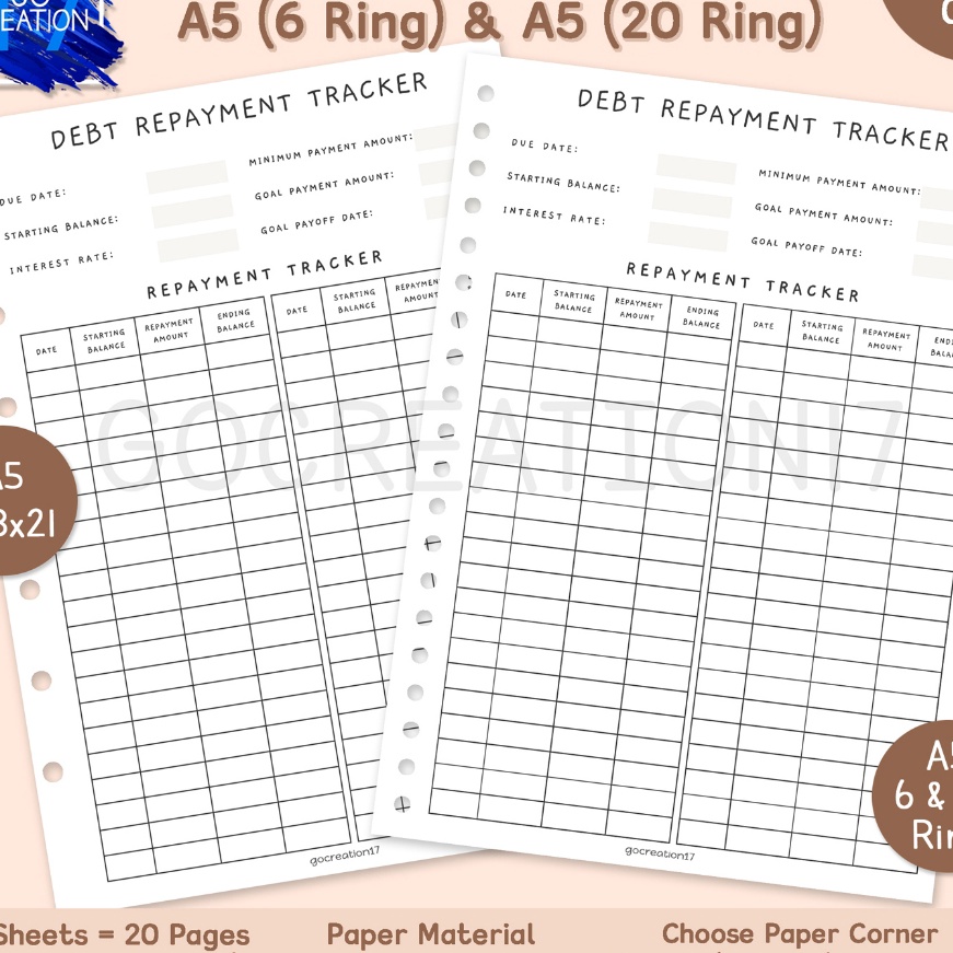 

KI3 Buku Planner Kertas Binder Debt Repayment Tracker Simple Minimalis A5 ring 2 dan A5 ring 6
