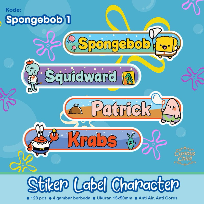 

[curiouschild.label] 128pcs Sticker Nama Waterproof - label character - spongebob