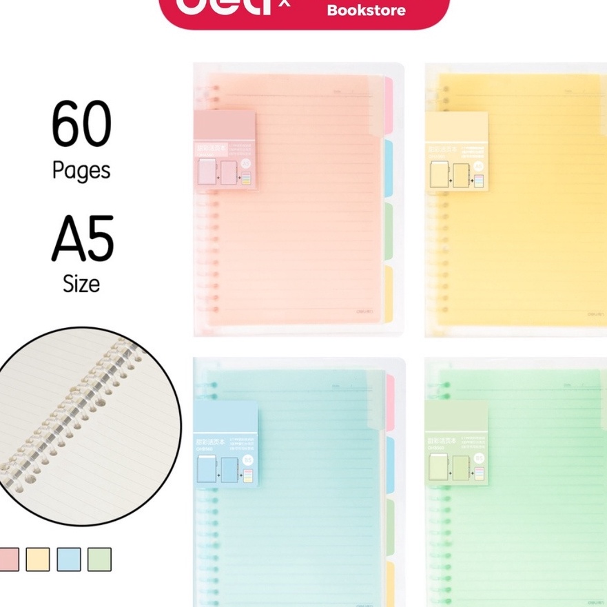 

HJ6 Deli QHA56 Buku Vivid Lose Leaf Binder A5 6 Halaman Warna Pastel