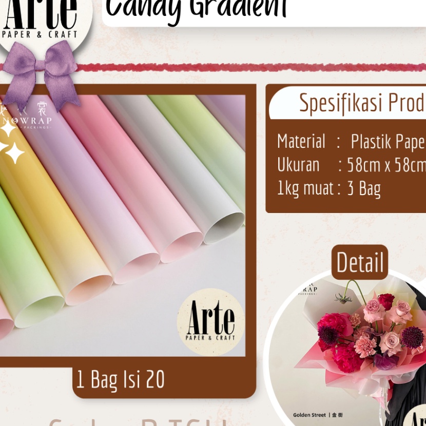 

Bonus 2 Lembar Cellophane Candy Gradient Glossy Sinowrap Ori Kertas Buket Bunga Korean Waterproof Flower Wrapping Paper Calor Kado Arte Grosir Florist Supply Jakarta Bekasi PTGLL