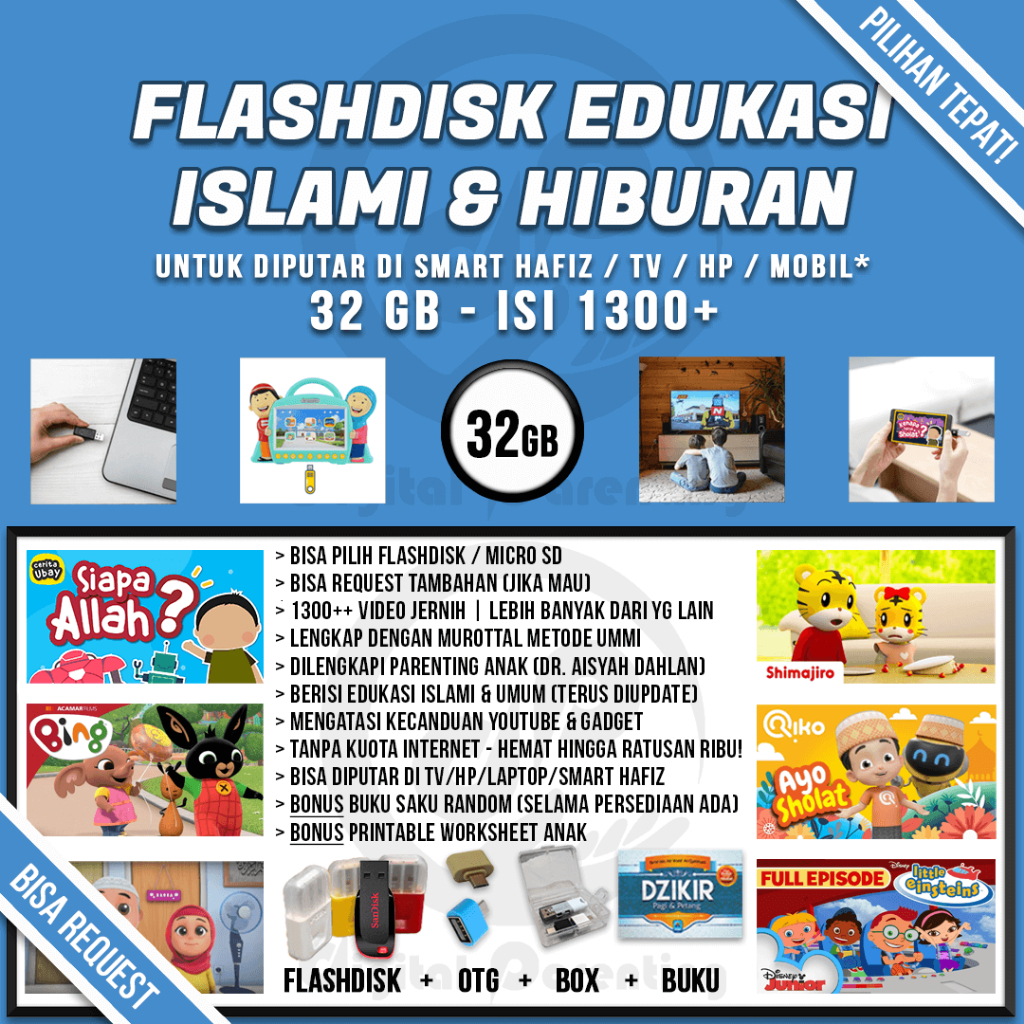 Flashdisk Edukasi Anak Smarthafiz, TV, Mobil, HP, Tanpa Kuota