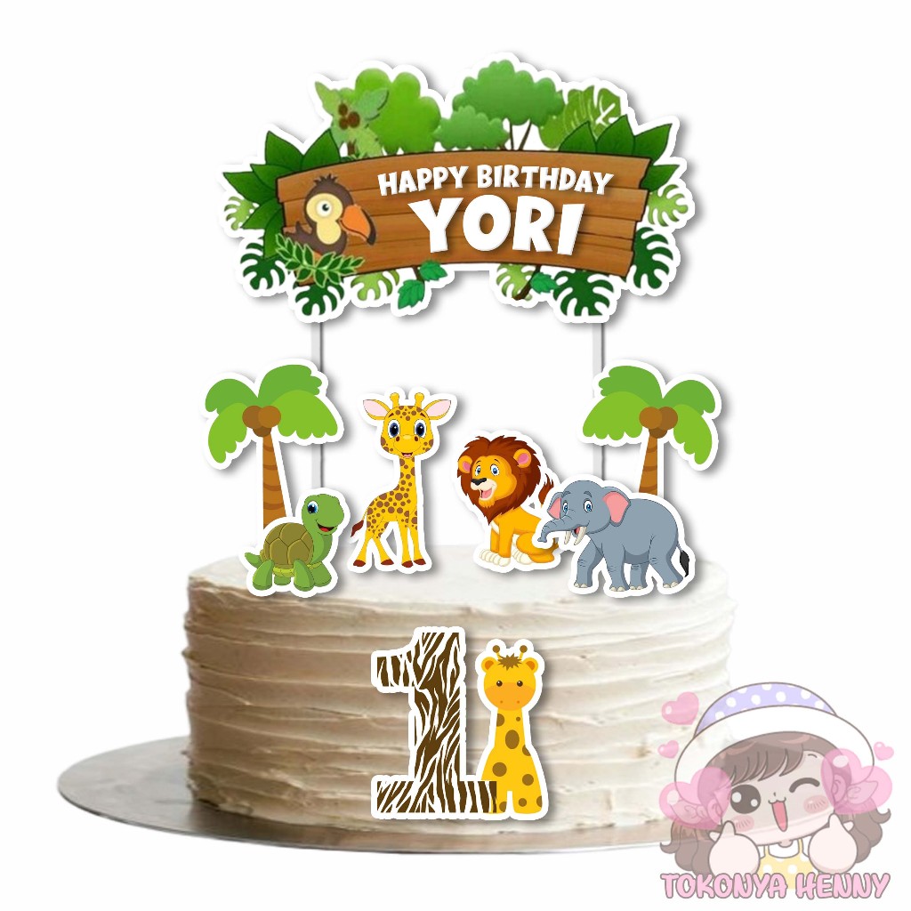 Topper Cake Hiasan Kue Ulang Tahun motif CUSTOM ANIMAL ZOO NEW FREE NAMA + UMUR
