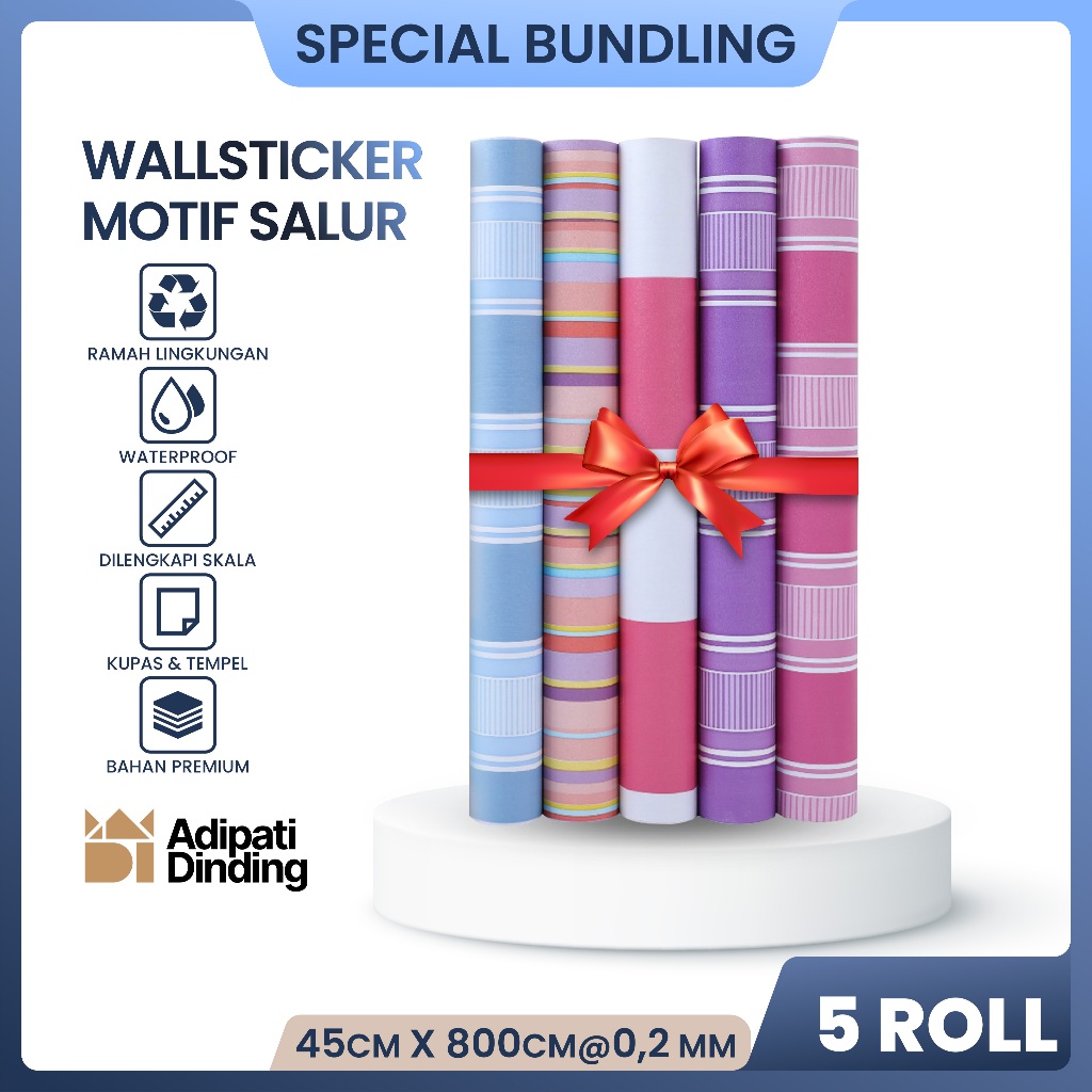 Adipati Dinding - BUNDLE  PAKET 5 ROLL/GULUNG WALLPAPER DINDING ROLL MOTIF SALUR ALL VARIANT UKURAN 
