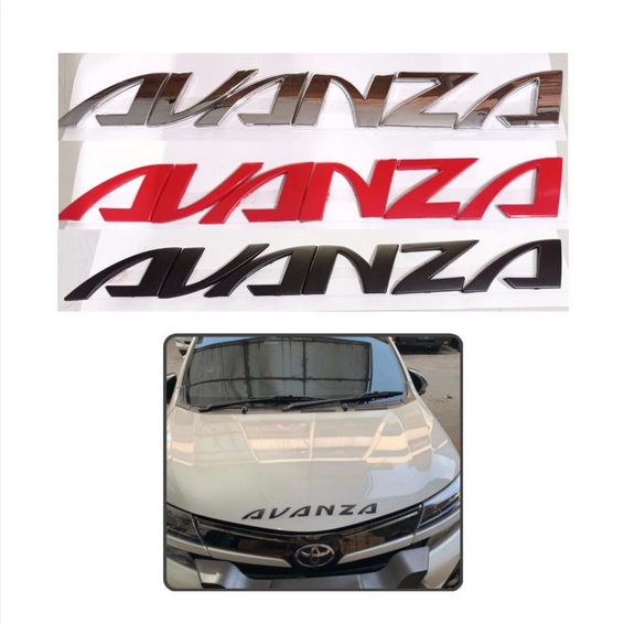 (AK) Stiker Emblem Logo Kap Mesin AVANZA Merah Hitam Chrome