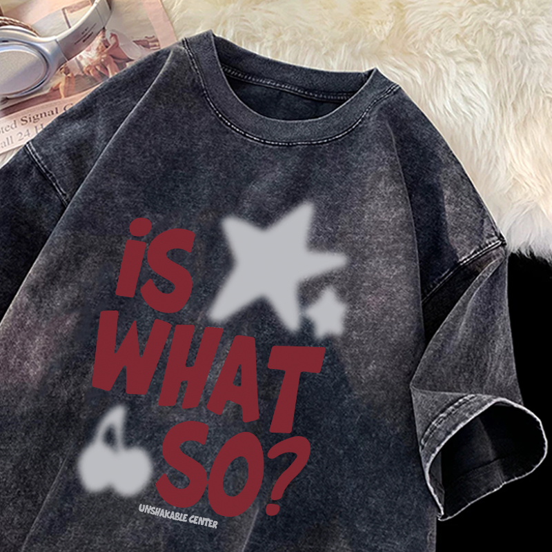 seoul_print T-shirt Hitam Washed Oversize Cotton Star Kaos Lengan Pendek Wanita Korean Style Retro