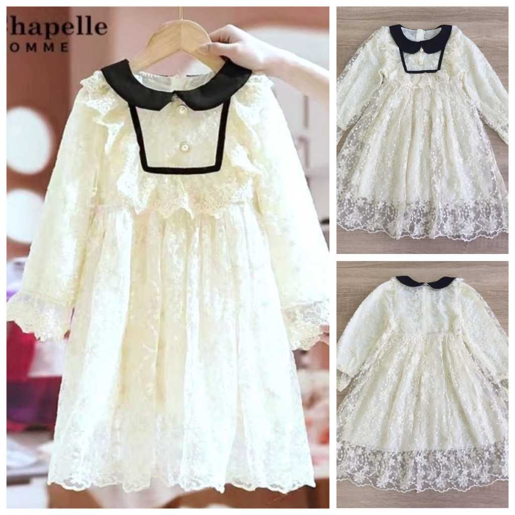 (7-13th) Dress brukat putih anak remaja gaun brokat lace baptis aqiqah lengan panjang import