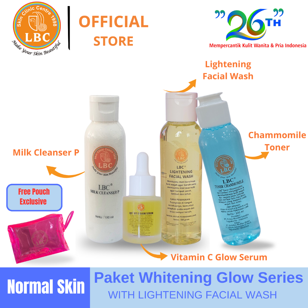 Paket Skincare - LBC Super Whitening Glow series for normal skin (FREE POUCH)