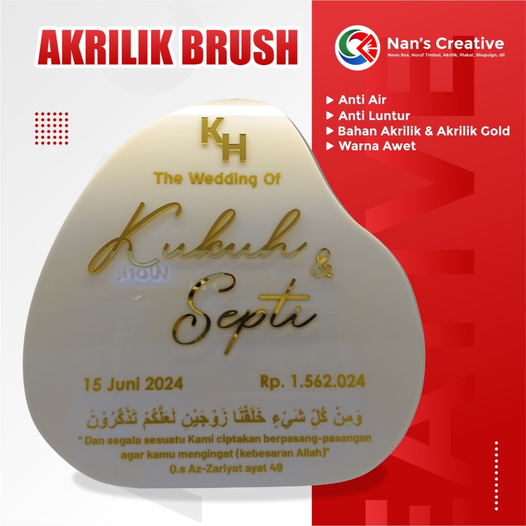 AKRILIK BRUSH/ AKRILIK MAHAR / CUSTOM AKRILIK/ Dekorasi Mahar Akrilik