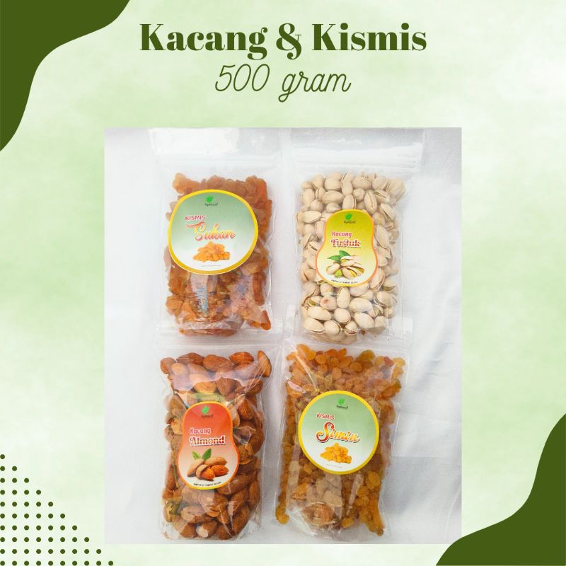 

Kacang Arab/Kacang Fustuk Asin/Kacang Almond/Kismis 500gr Matang