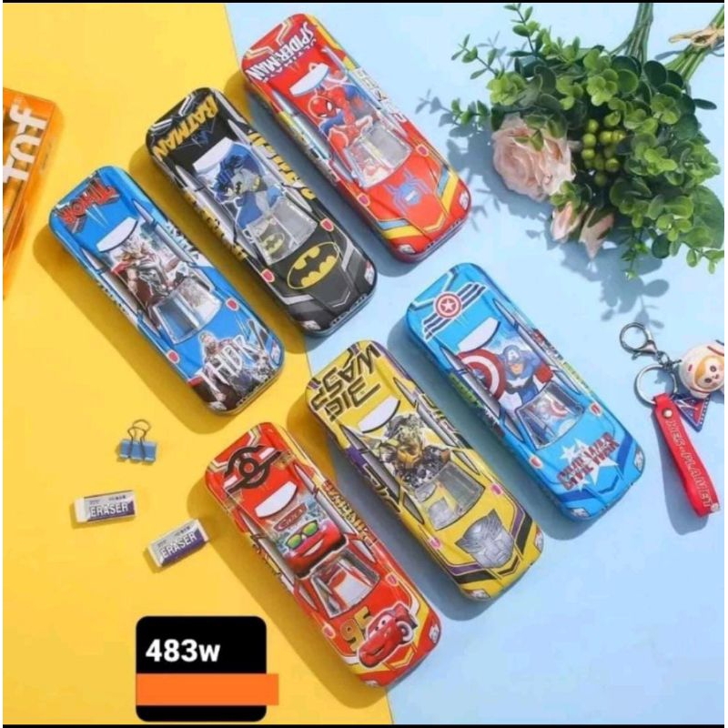 

Tempat pensil kaleng kotak kecil gambar karakter + wadah kecil di dalamnya B-693 ATK