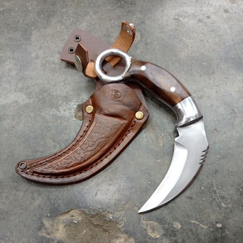 kerambit baja sarung kulit duralium