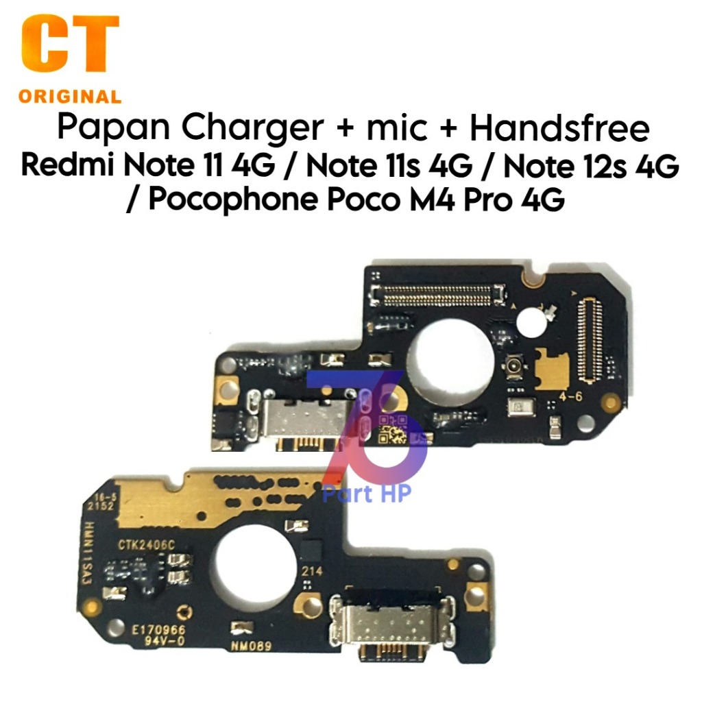 Papan Konektor PCB Charger Mic + Handsfree Xiaomi Redmi Note 11 4G / Note 11s 4G / Note 12s 4G / Poc