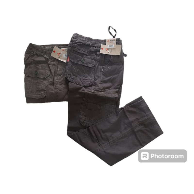 celana cargo kaki standar pria original brand pinggang karet keliling#bahan kanvas korea import