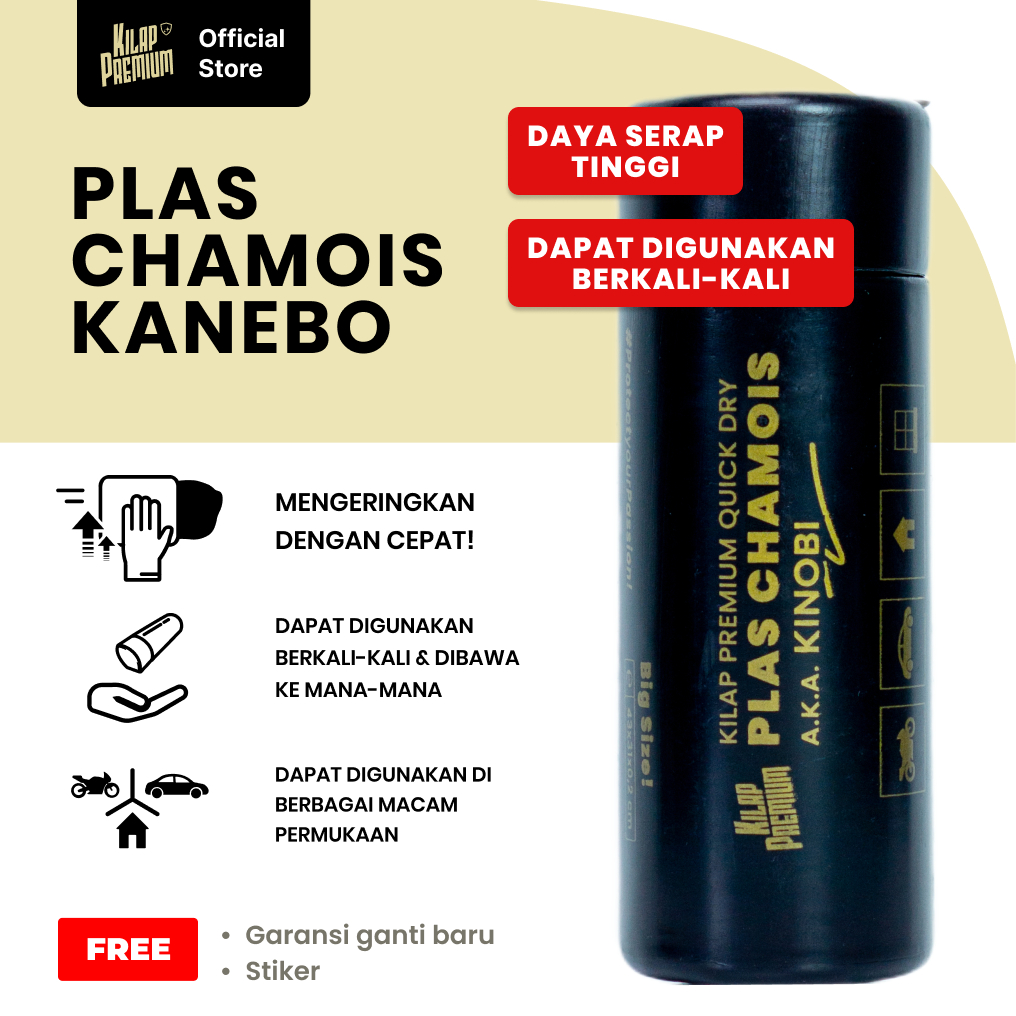 Kanebo Kilap Premium Kinobi - Plas Chamois, Kain Lap Pengering Berserat, Lap Chamois, Kanebo