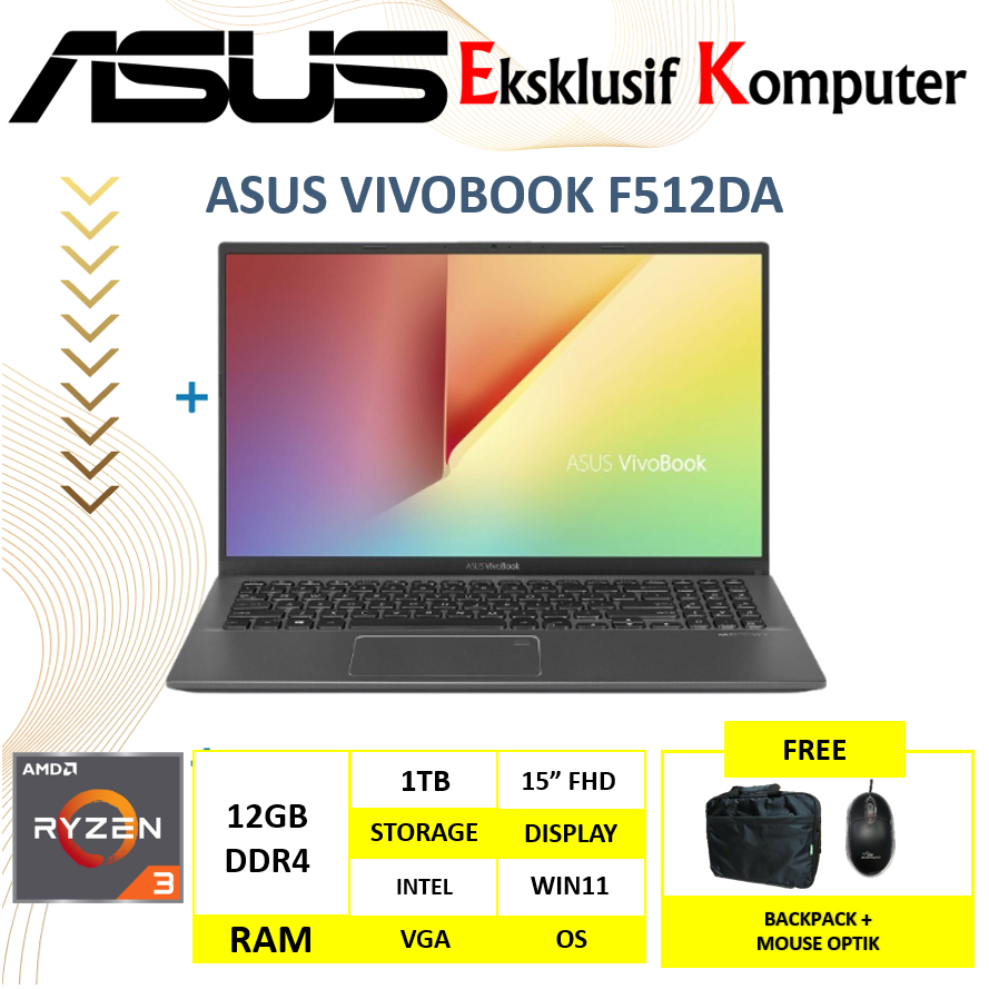 Laptop Gaming Asus Vivobook 15 F512DA Amd Ryzen 3 3250U 8GB 1TB SSD 15" FHD W11 Original