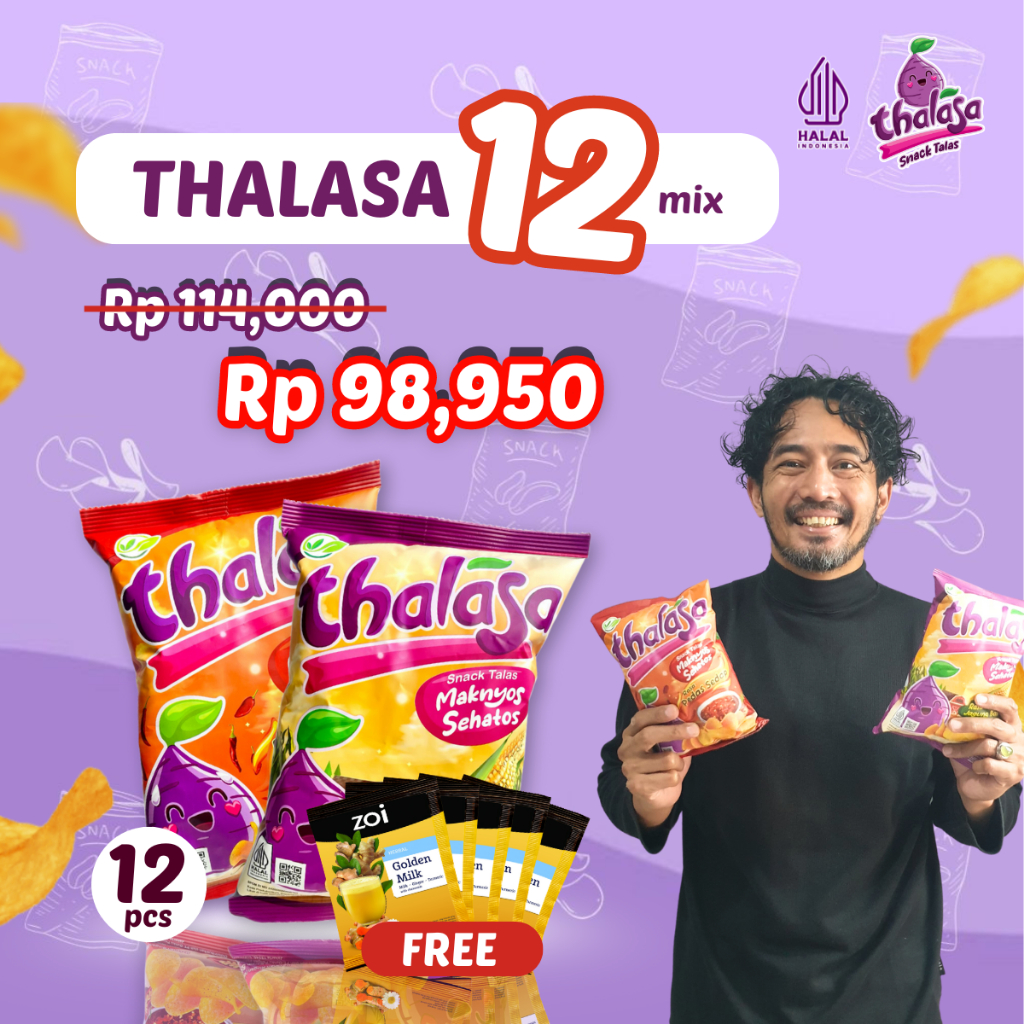 

Thalasa Bundle 12 Mix FREE 5 Sachet Zoi Golden Milk x Yama Carlos Thalasa Snack (Rasa Jagung Bakar/ Pedas Sedap)