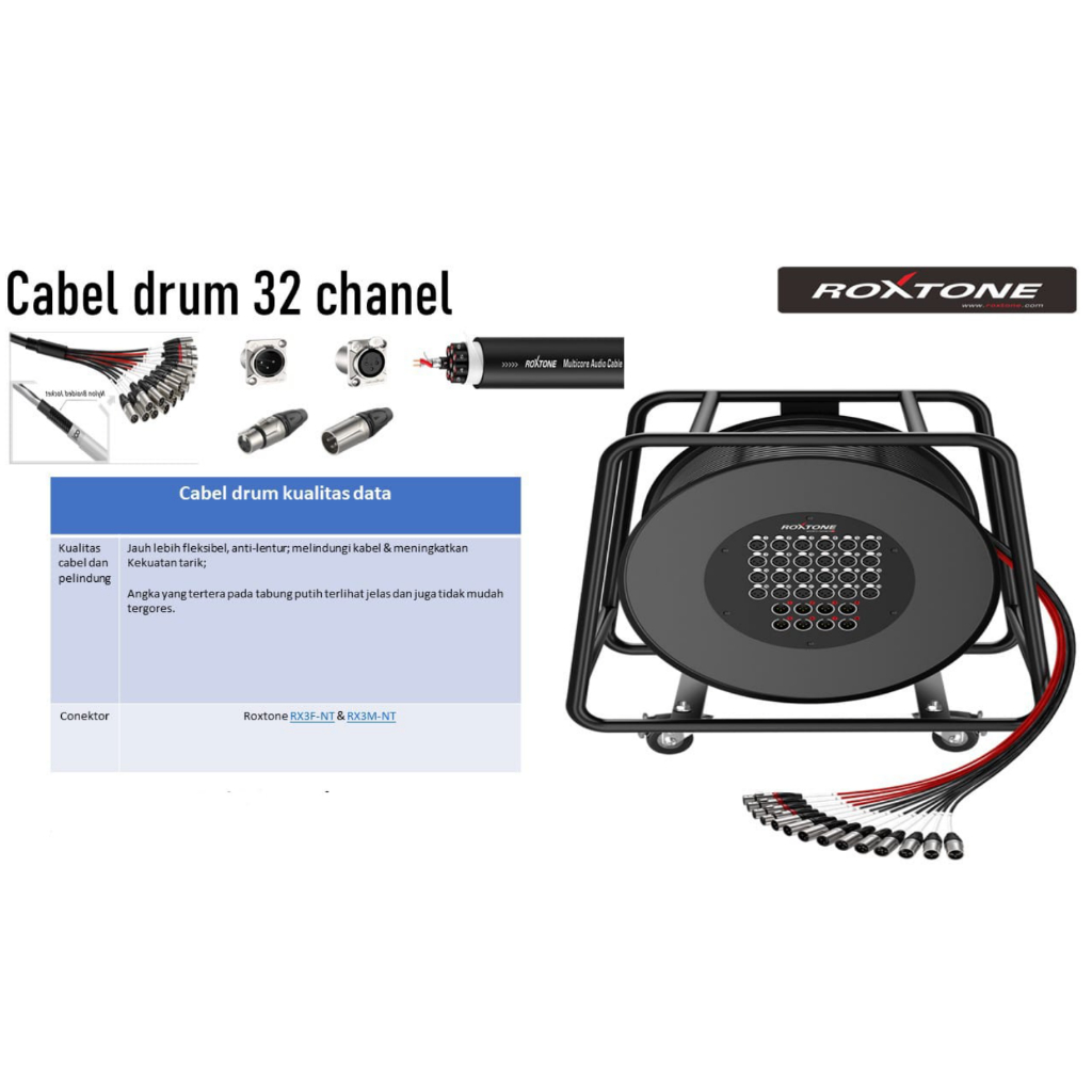 kabel snake Roxtone 32ch 8out 50meter snake cable with roller drum